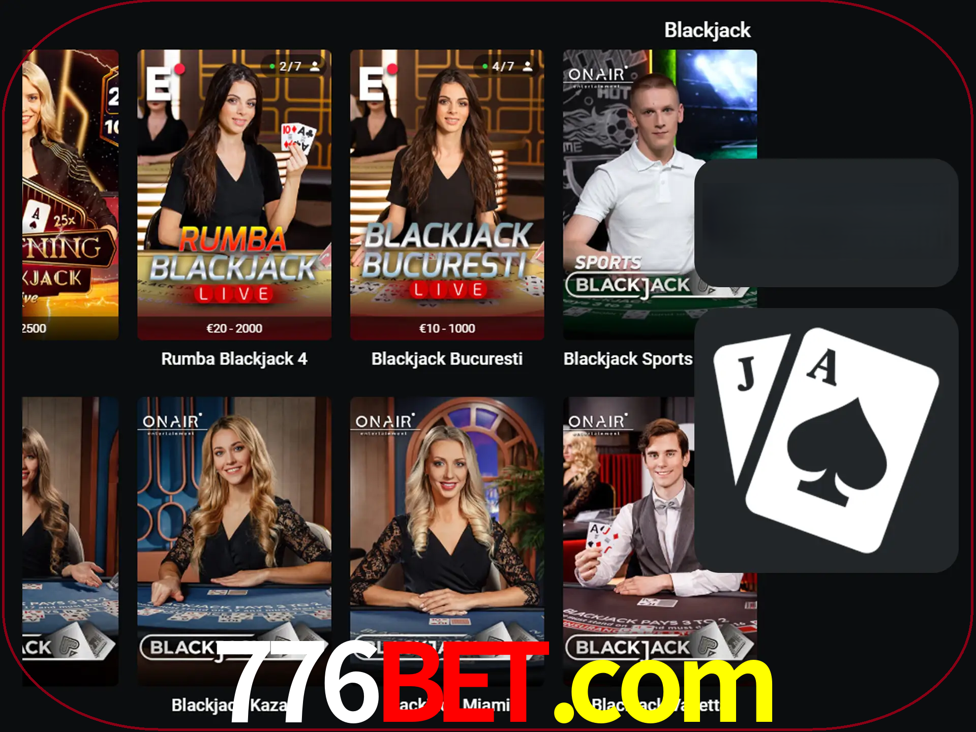 Escolha uma mesa completa de jogadores de blackjack.